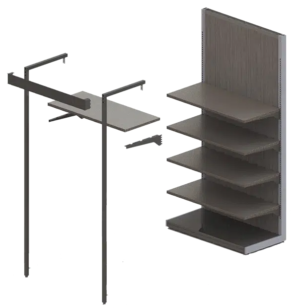 Rendering showing an exploded view of AWP's liquor department shelving