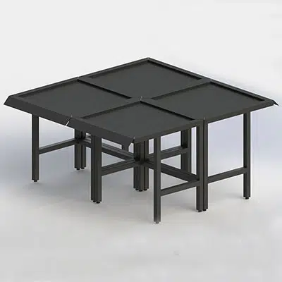 A table with four legs and two of the top is folded down.