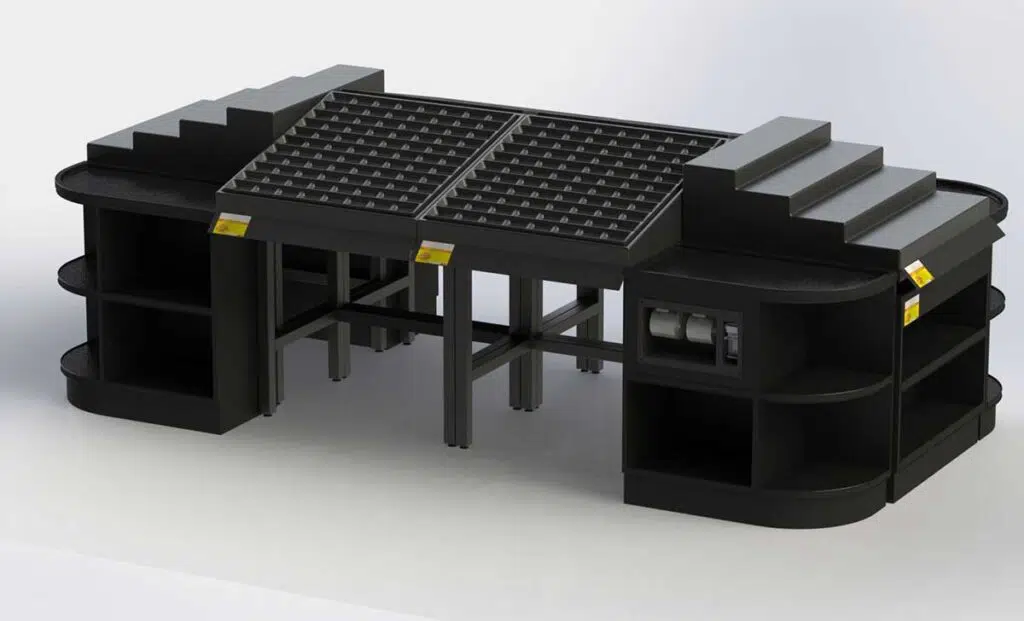 A model of an industrial building with black plastic.