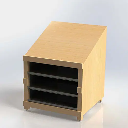 A small wooden box with three compartments.