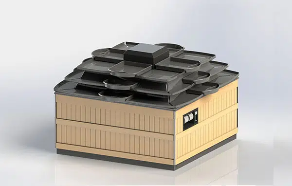 Orchard Bin Produce Table with multiple accessories and riser options